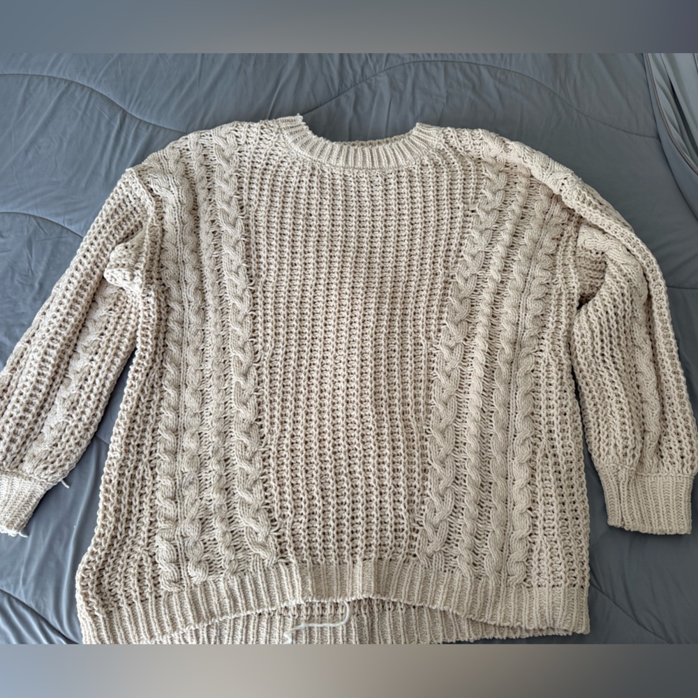 Pink Lily Chenille Knit Sweater Oversized in Beige, Large